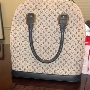 Louis Vuitton Black and Cream Monogram Satchel